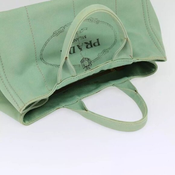 PRADA Canapa GM Hand Bag Canvas Gold Green Auth - Picture 11 of 16